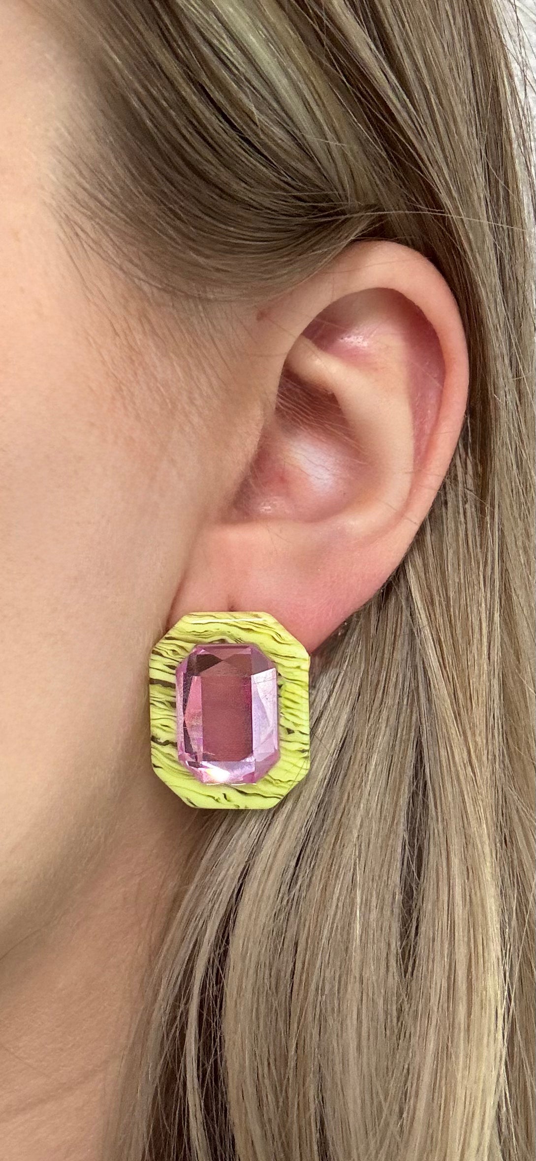 Olivia Statement Earrings Rectangle - Electric Kiwi