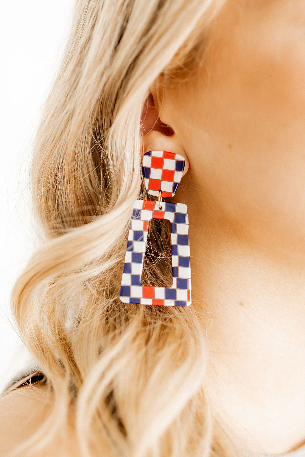 Kennedy - Blue and Red Checkered - Earrings