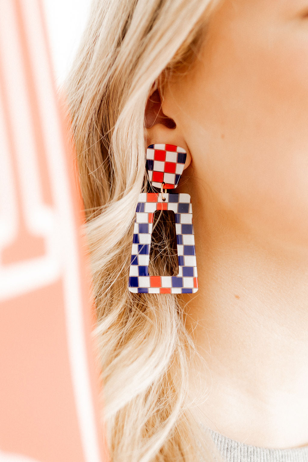 Kennedy - Blue and Red Checkered - Earrings