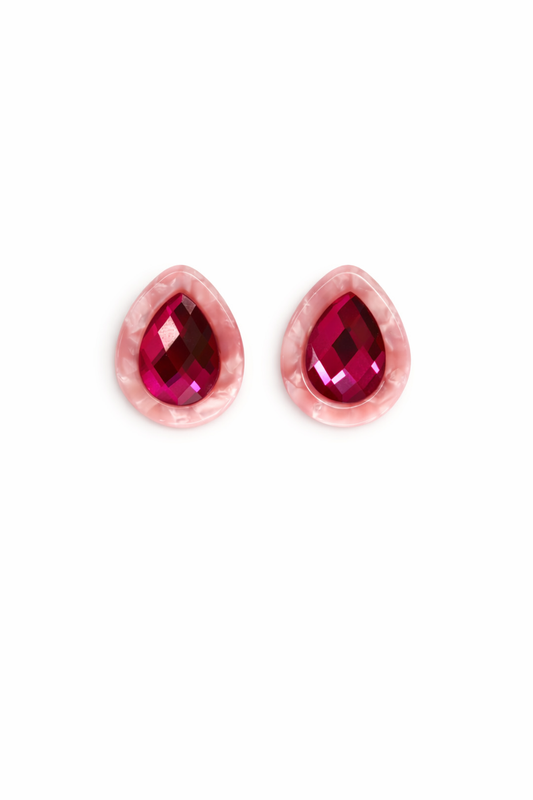 Olivia Statement Earrings Teardrop - Pink Cherry Blossom