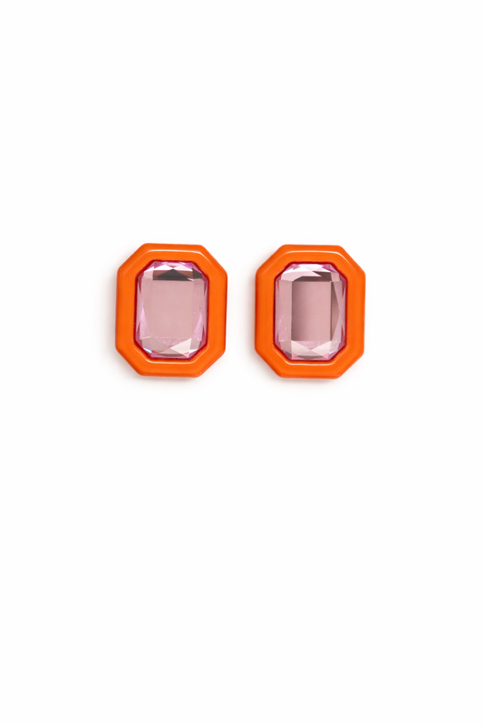 Olivia Statement Earrings Rectangle - Pink Grapefruit