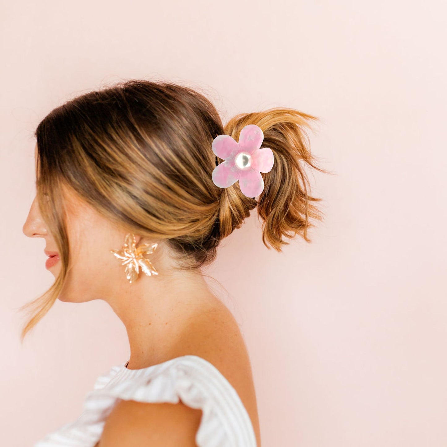 Hair Clip - Gigi - Pearl Center - Pink