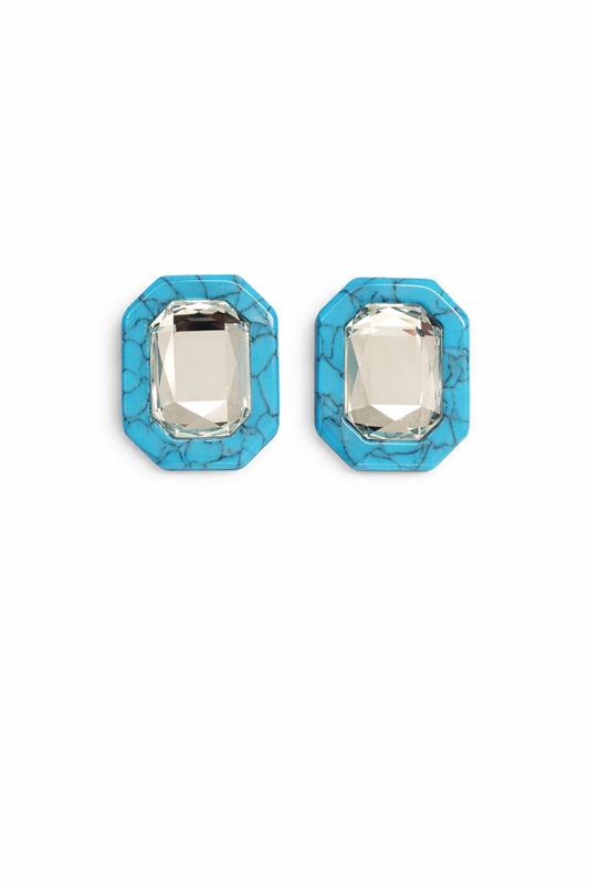 Olivia Statement Earrings Rectangle - Turquoise Crystal