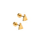 Pair of gold Christmas tree-shaped earrings on a white background