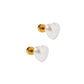 Pair of white heart-shaped earrings with gold accents on a white background