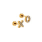 Gold earrings with 'X' design on a white background