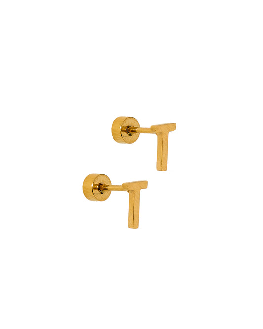 Screwback Stud Earrings - Initial T