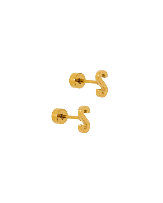Screwback Stud Earrings - Initial S