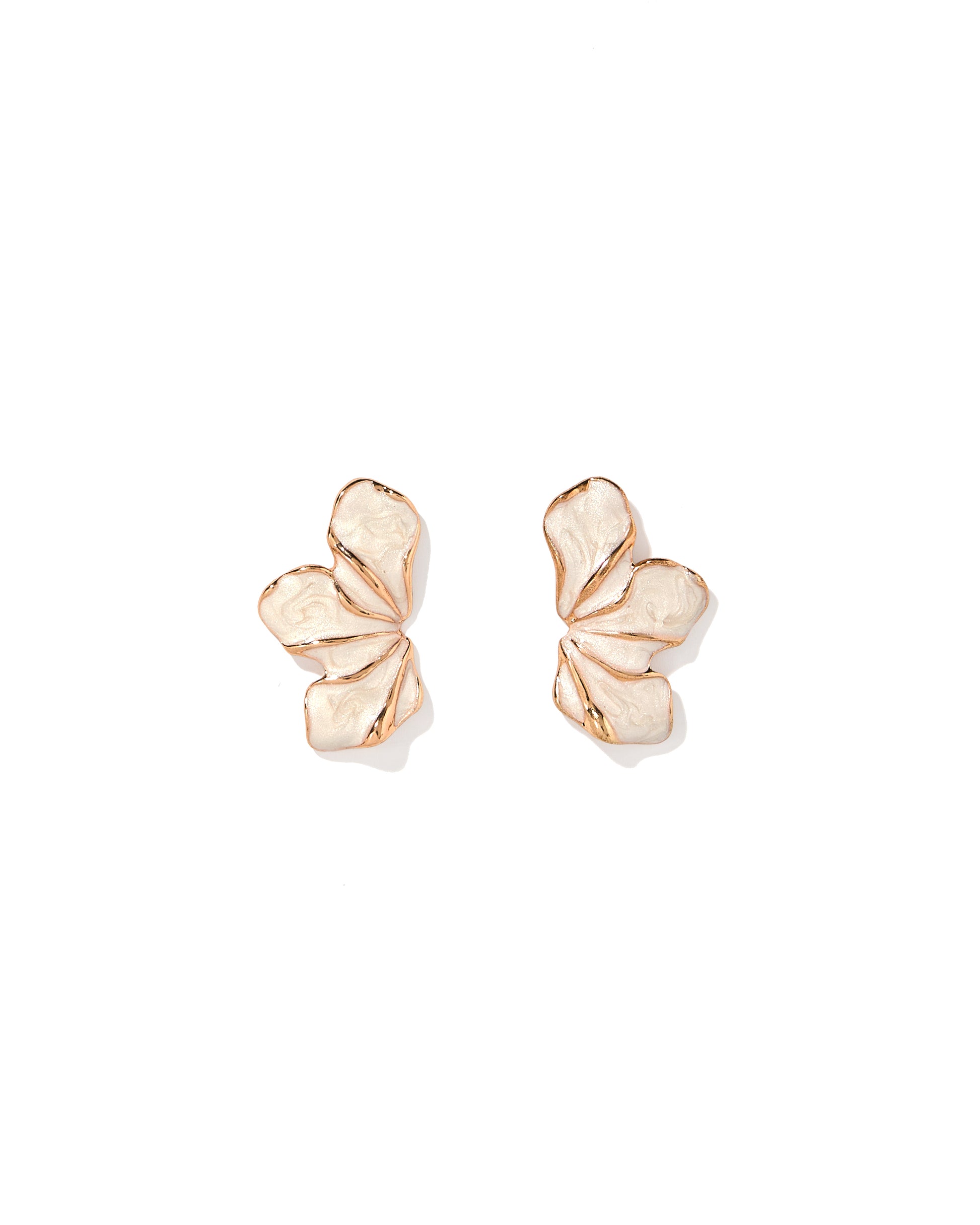 Pair of gold butterfly-shaped earrings on a white background