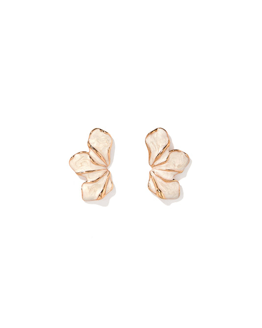 Pair of gold butterfly-shaped earrings on a white background