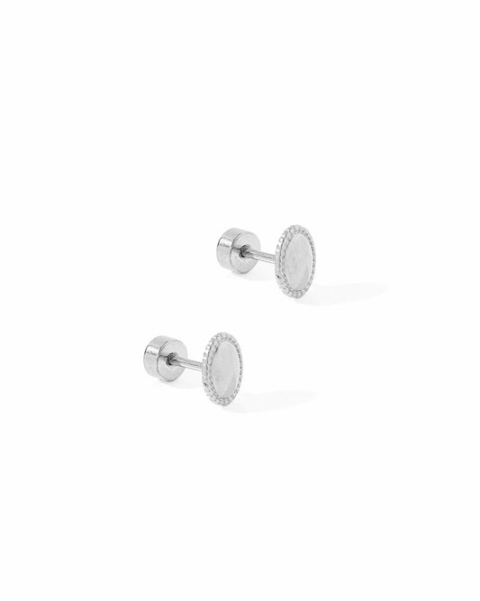 Screwback Stud Earrings - Drew Oval Silver