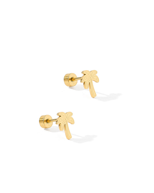 Screwback Stud Earrings - Palm Tree Gold