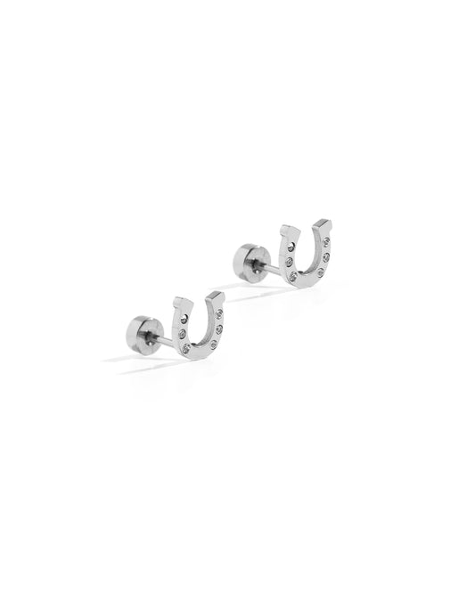 Screwback Stud Earrings - Horseshoe Silver