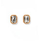 Pair of gold-framed crystal stud earrings on a white background