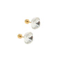 Pair of crystal stud earrings with gold posts on a white background