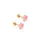 Pair of pink crystal earrings with gold posts on a white background