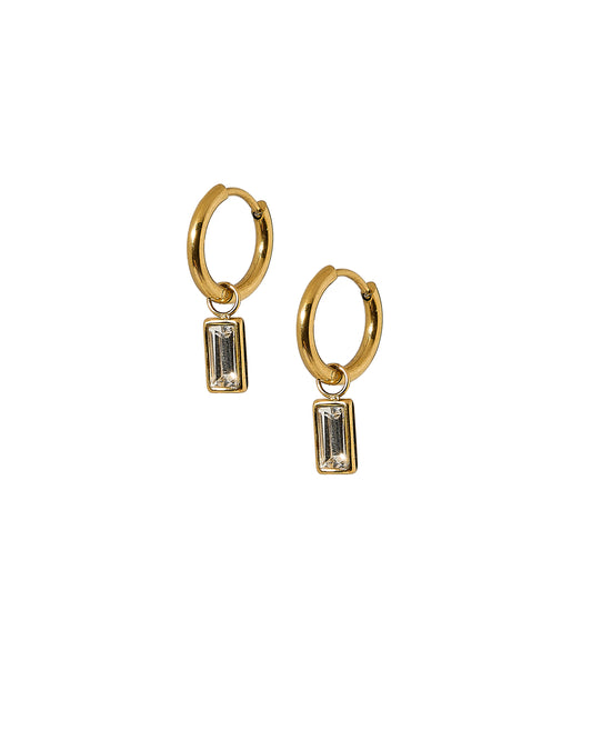 Huggie Charm Earrings - Edith Clear Gold