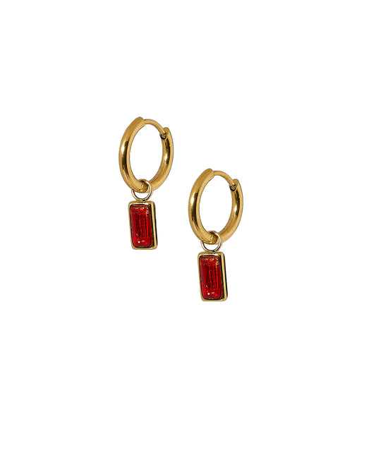 Huggie Charm Earrings - Edith Red Gold