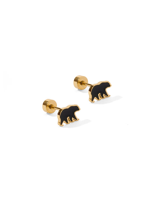 Screwback Stud Earrings - Black Bear