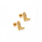 Gold cowboy boot earrings on a white background