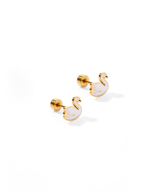 Screwback Stud Earrings - Swan
