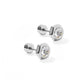 Pair of silver stud earrings with clear gemstones on a white background