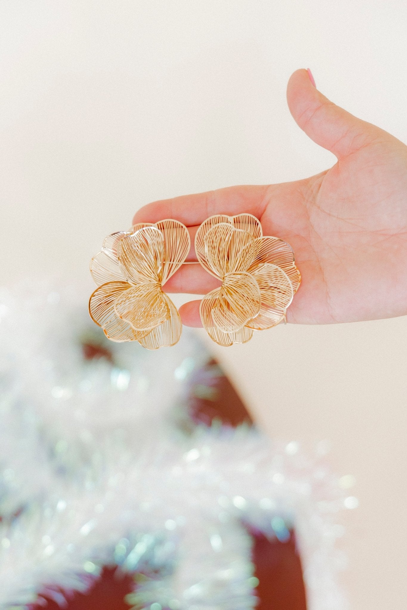 Amanda Flower Statement Earrings - Gold - LINNY CO WholesaleMetals