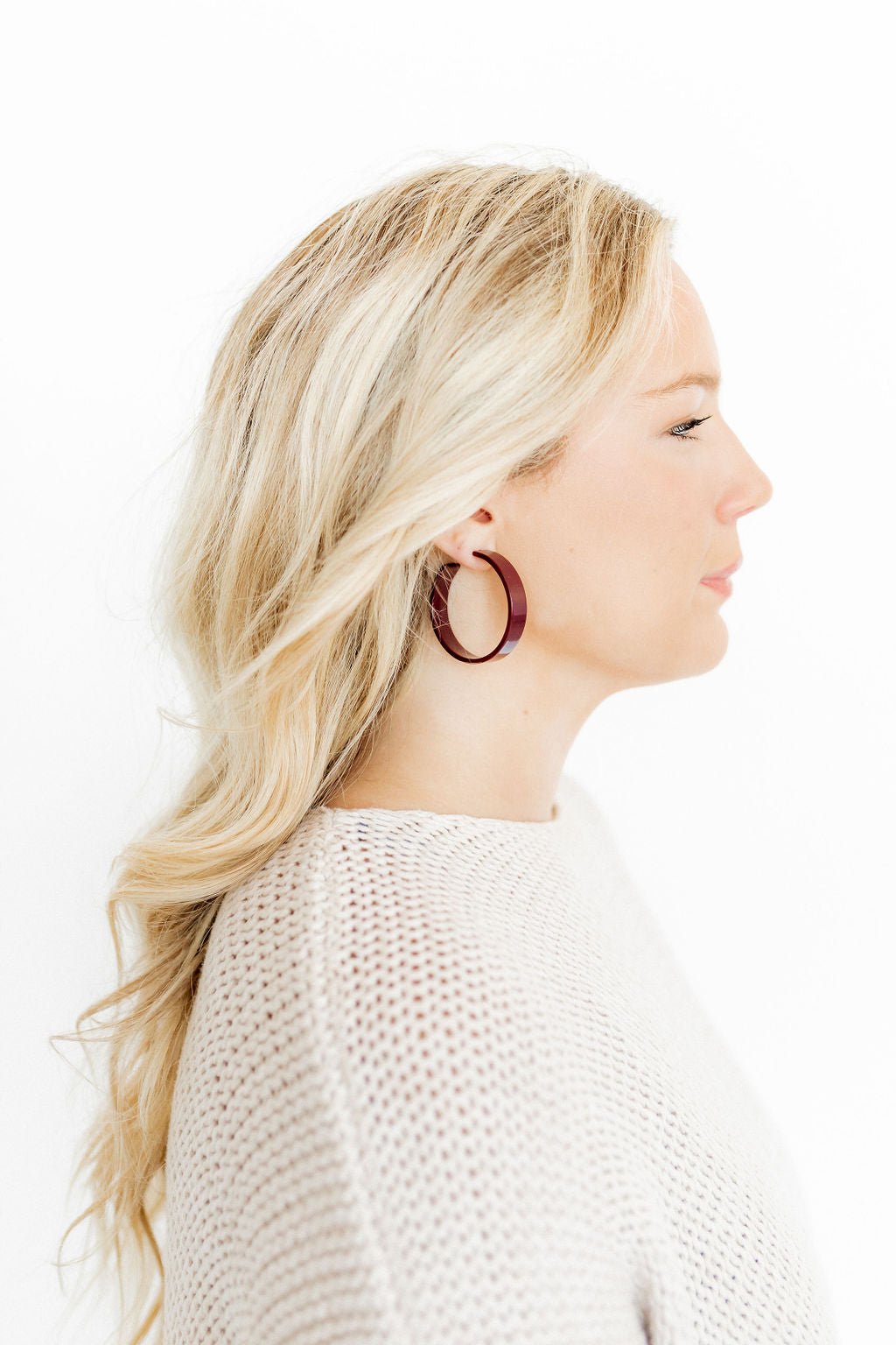 Ashley - Medium Hoop - Maroon - Earrings - LINNY CO WholesaleAcetate
