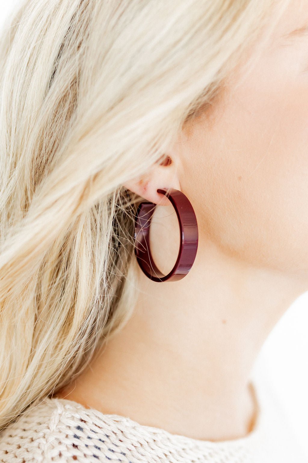 Ashley - Medium Hoop - Maroon - Earrings - LINNY CO WholesaleAcetate