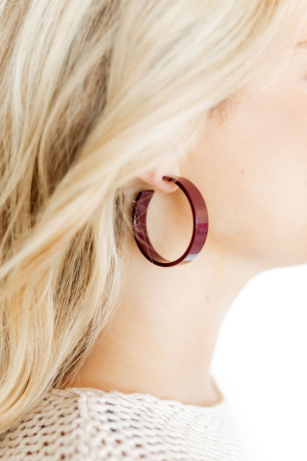 Ashley - Medium Hoop - Maroon - Earrings - LINNY CO WholesaleAcetate