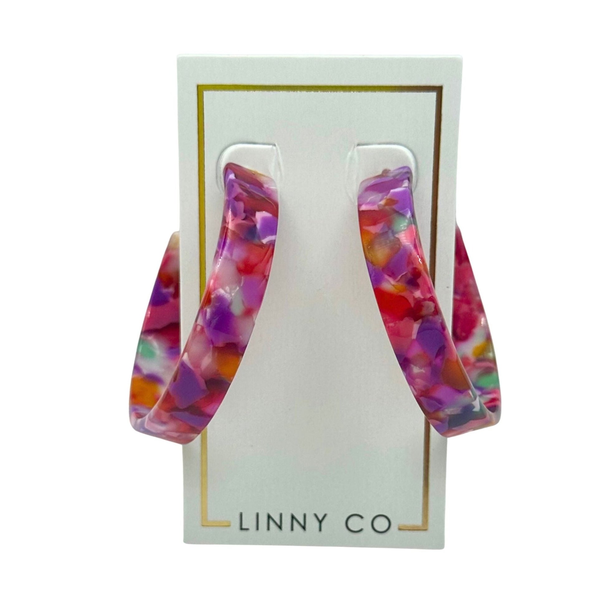 Ashley - Medium Hoop - Pink Multi - Earrings - LINNY CO WholesaleAcetate