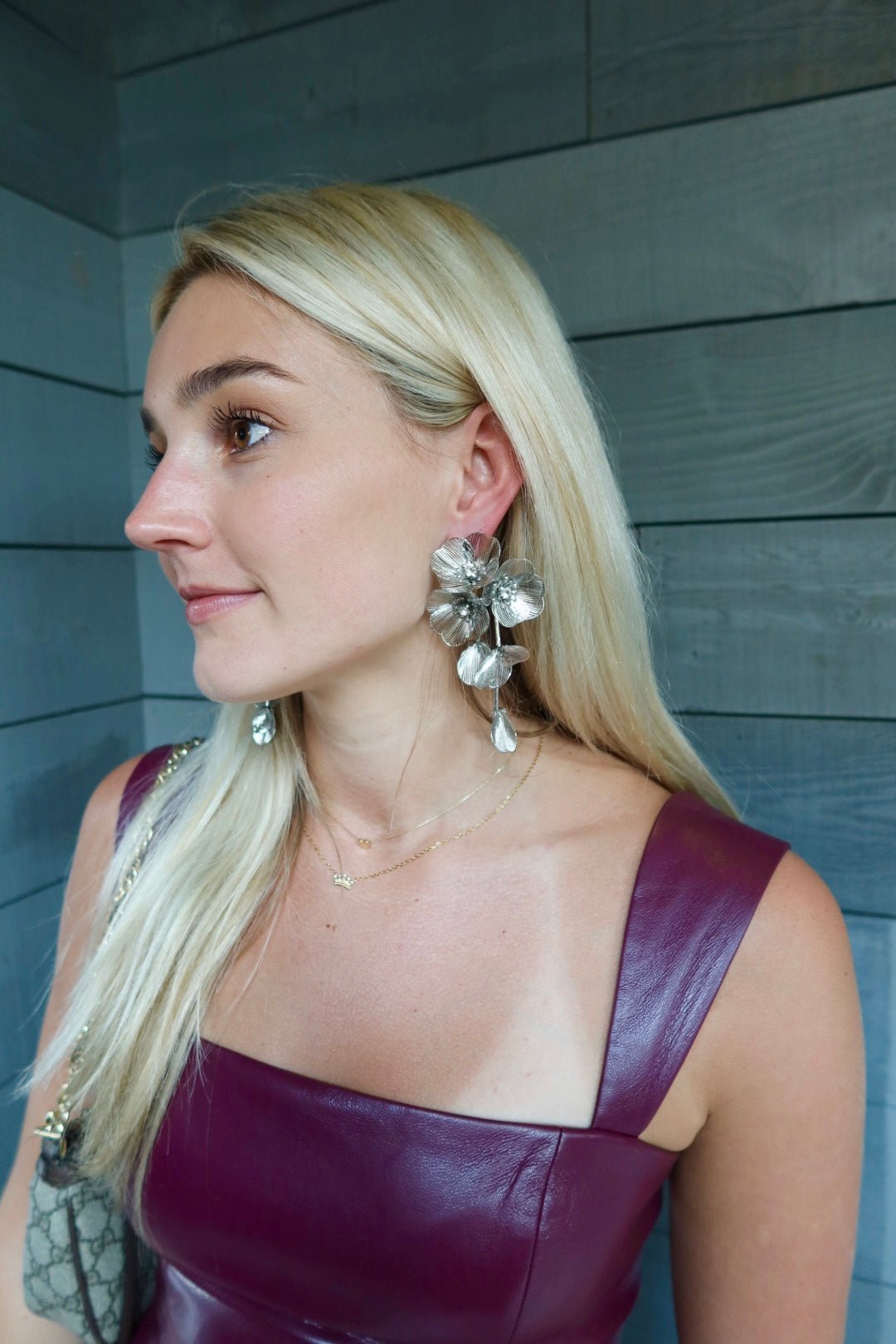 Audrey Flower Statement Earring - Silver - LINNY CO Wholesale