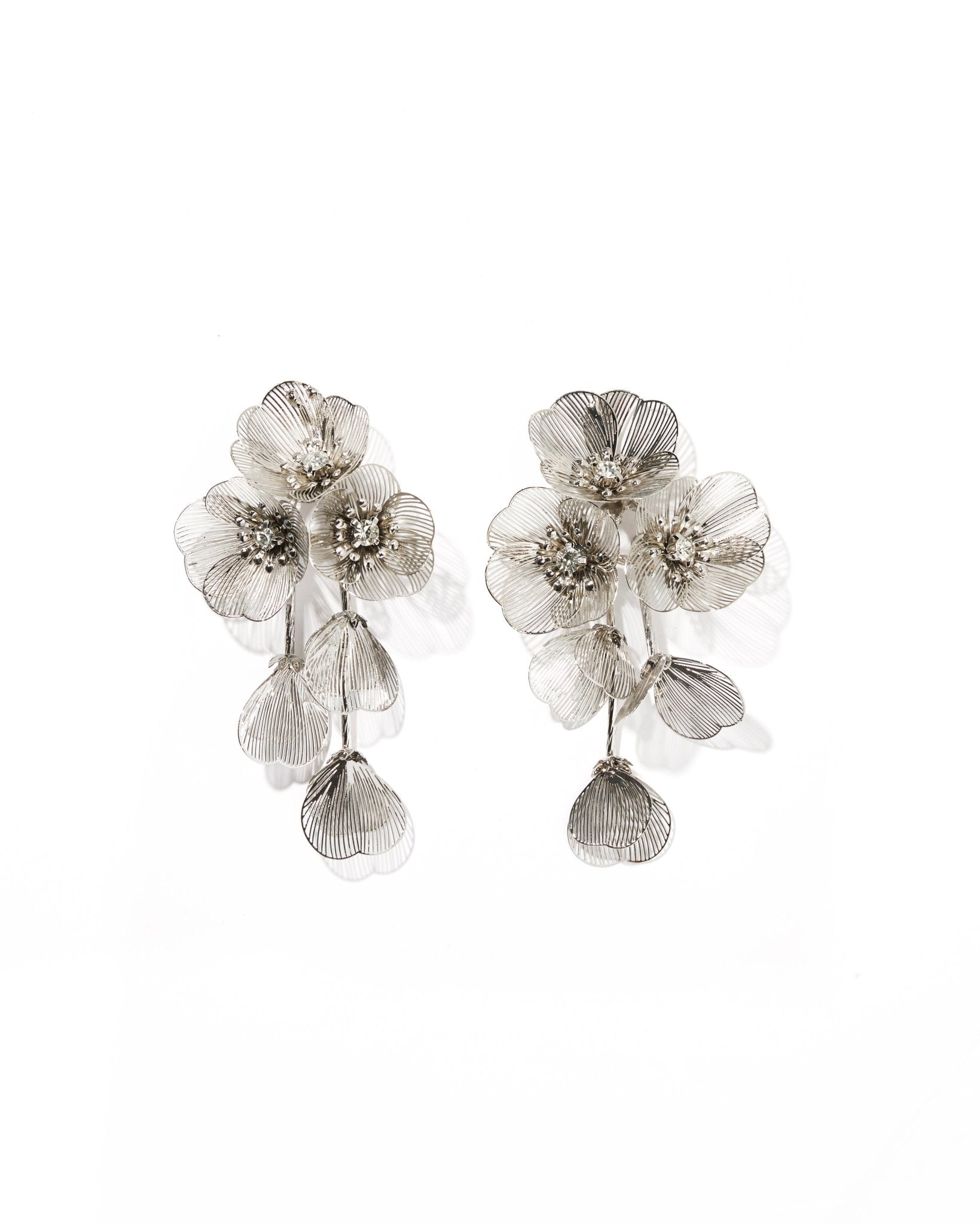 Audrey Flower Statement Earring - Silver - LINNY CO Wholesale