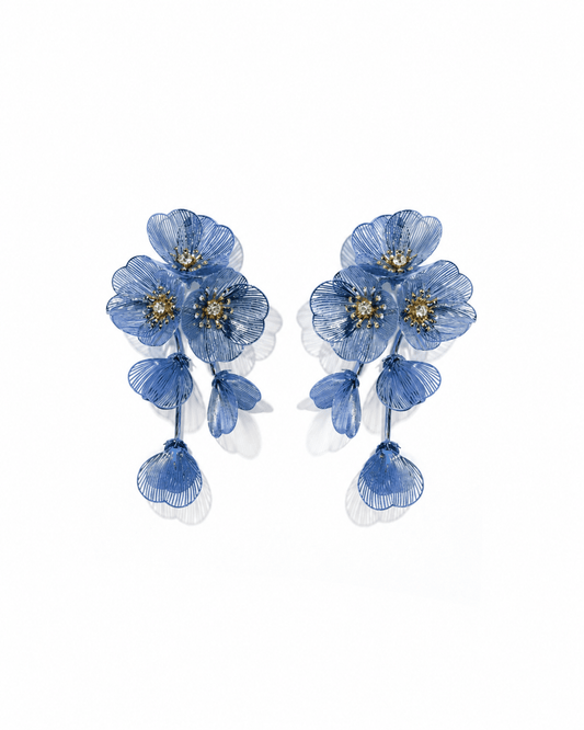 Audrey Flower Statement Earrings - Blue - LINNY CO WholesaleMetal