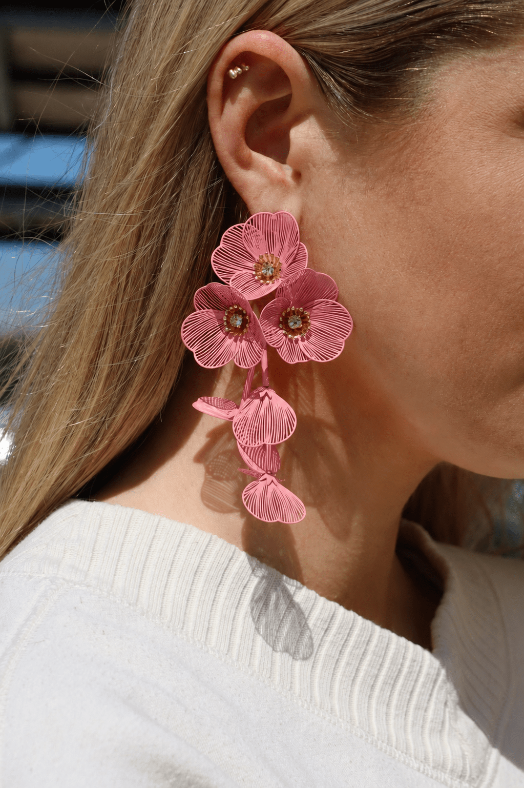 Audrey Flower Statement Earrings - Dusty Pink - LINNY CO WholesaleMetal