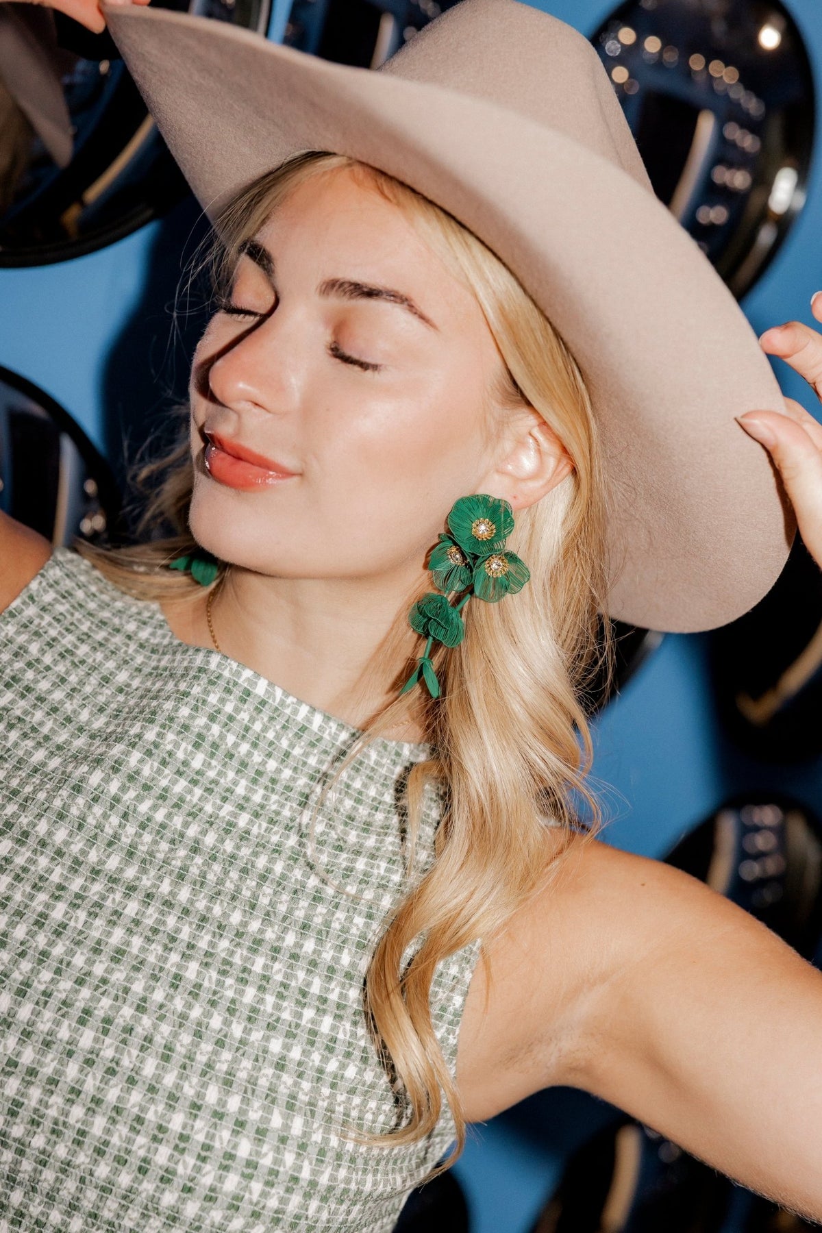 Audrey Flower Statement Earrings - Green - LINNY CO WholesaleMetal