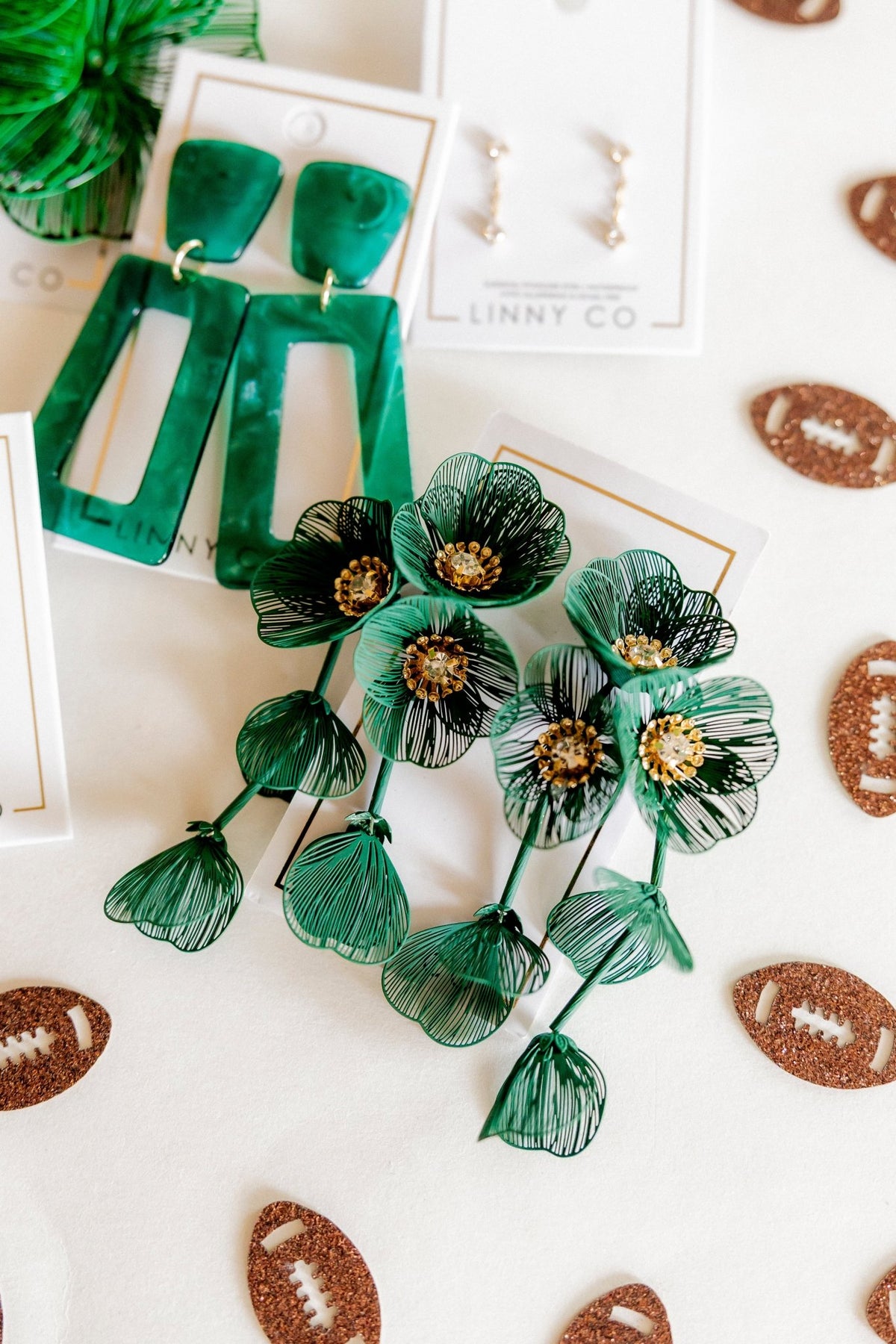 Audrey Flower Statement Earrings - Green - LINNY CO WholesaleMetal