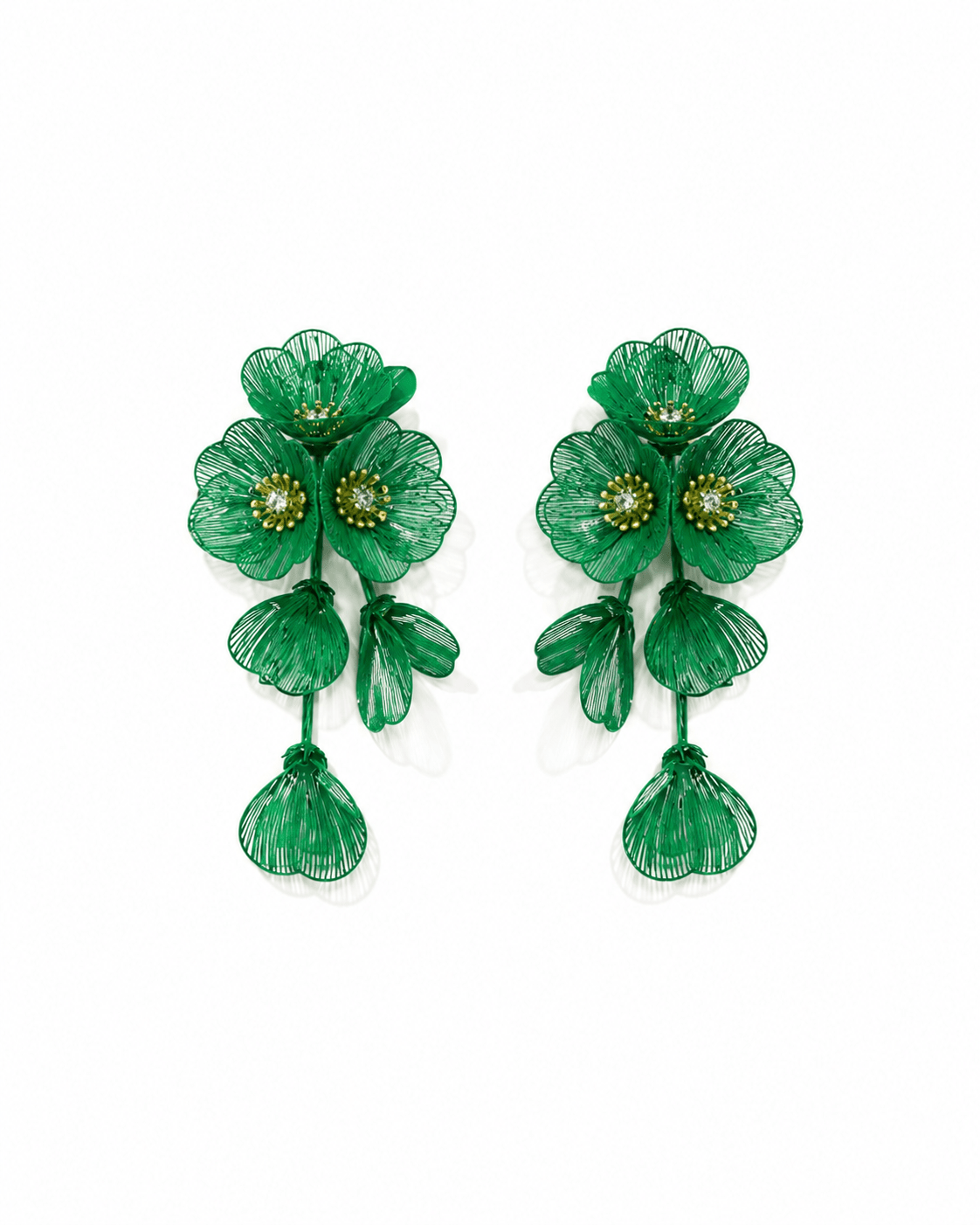 Audrey Flower Statement Earrings - Green - LINNY CO WholesaleMetal