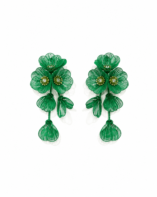 Audrey Flower Statement Earrings - Green - LINNY CO WholesaleMetal