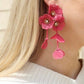 Audrey Flower Statement Earrings - Hot Pink - LINNY CO WholesaleMetal