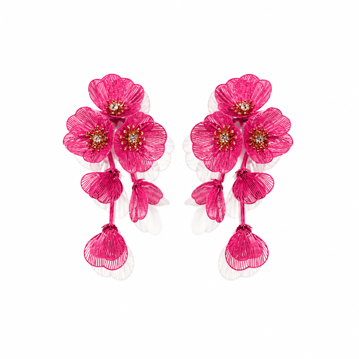 Audrey Flower Statement Earrings - Hot Pink - LINNY CO WholesaleMetal