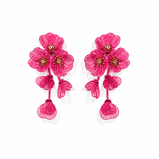 Audrey Flower Statement Earrings - Hot Pink - LINNY CO WholesaleMetal