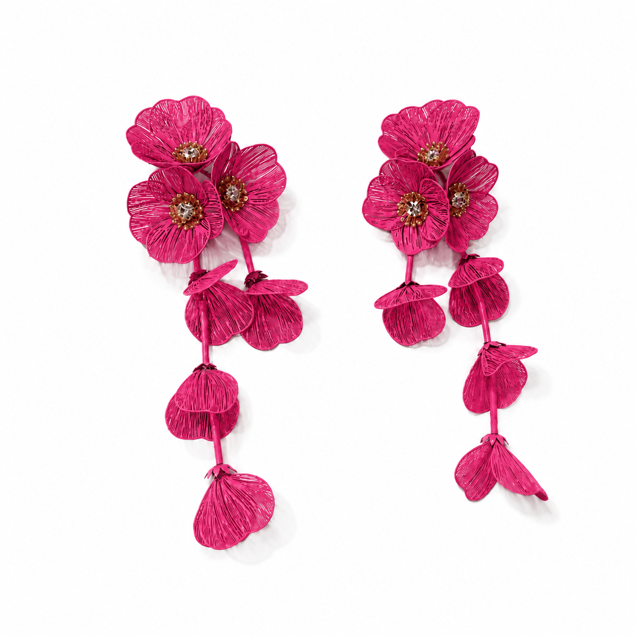 Audrey Flower Statement Earrings - Hot Pink - LINNY CO WholesaleMetal