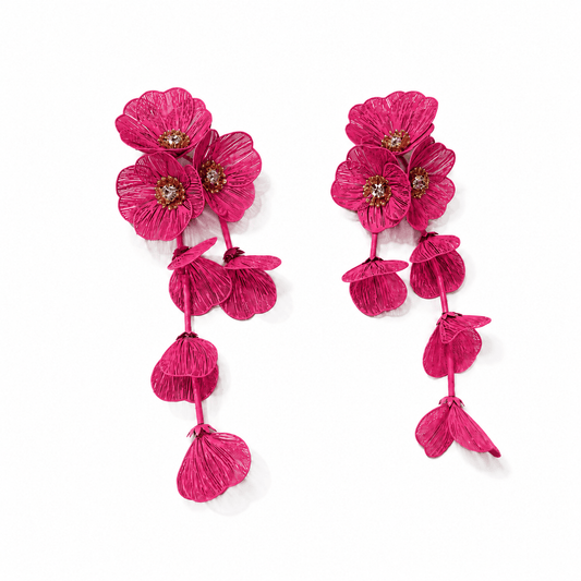 Audrey Flower Statement Earrings - Hot Pink - LINNY CO WholesaleMetal