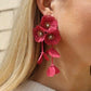 Audrey Flower Statement Earrings - Maroon - LINNY CO WholesaleMetal