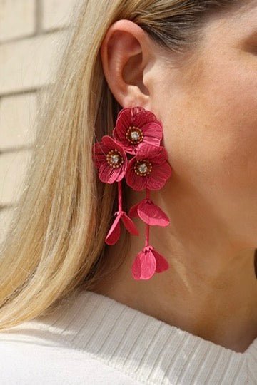 Audrey Flower Statement Earrings - Maroon - LINNY CO WholesaleMetal