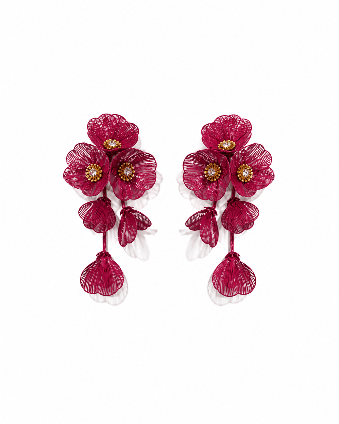 Audrey Flower Statement Earrings - Maroon - LINNY CO WholesaleMetal