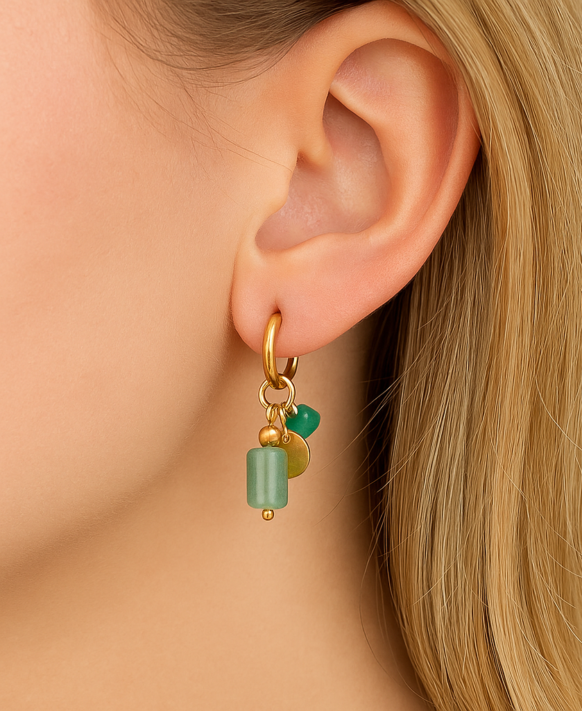 Huggie Charm Earrings - Evergreen