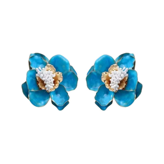 Blossom Statement Earrings - Blue - LINNY CO WholesaleMetals