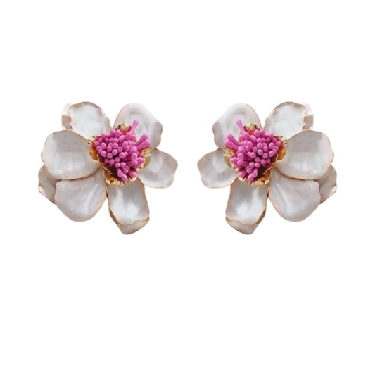 Blossom Statement Earrings - White - LINNY CO WholesaleMetals
